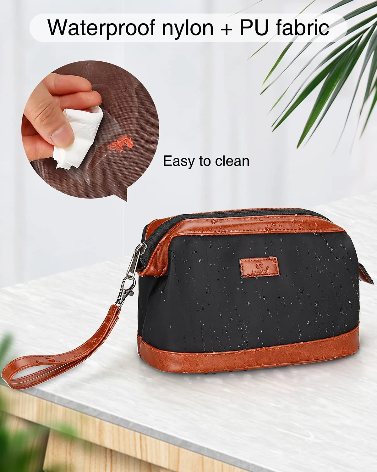 Relavel Travel Makeup Bag, Cosmetic Bag Makeup Organizer Bag Zipper Pouch for Purse Large Capacity Toiletry Bag Portable Waterproof Travel Accessories Skincare Make Up Bag (Brown), 1-Small