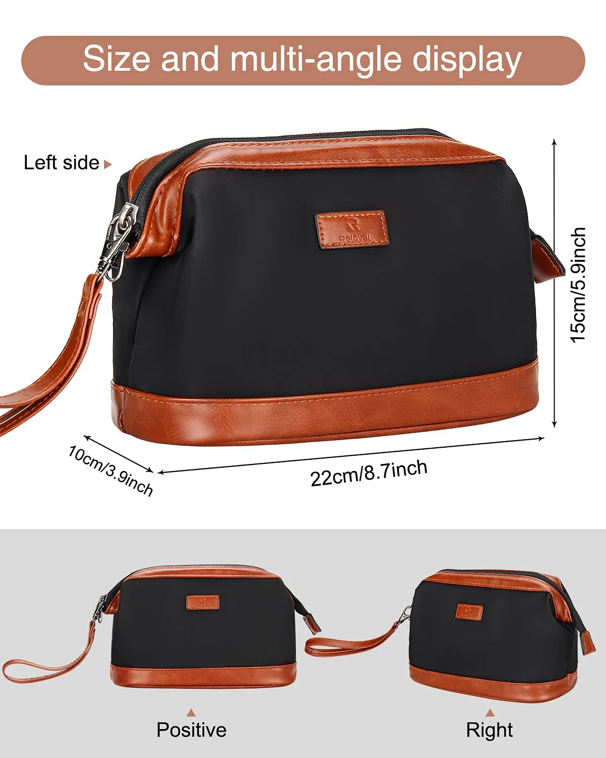 Relavel Travel Makeup Bag, Cosmetic Bag Makeup Organizer Bag Zipper Pouch for Purse Large Capacity Toiletry Bag Portable Waterproof Travel Accessories Skincare Make Up Bag (Brown), 1-Small