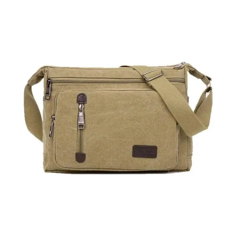 Retro Canvas Messenger Shoulder Bag for Men Travel Crossbody Satchel with Zippers