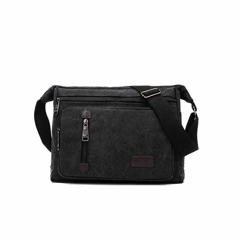 Retro Canvas Messenger Shoulder Bag for Men Travel Crossbody Satchel with Zippers
