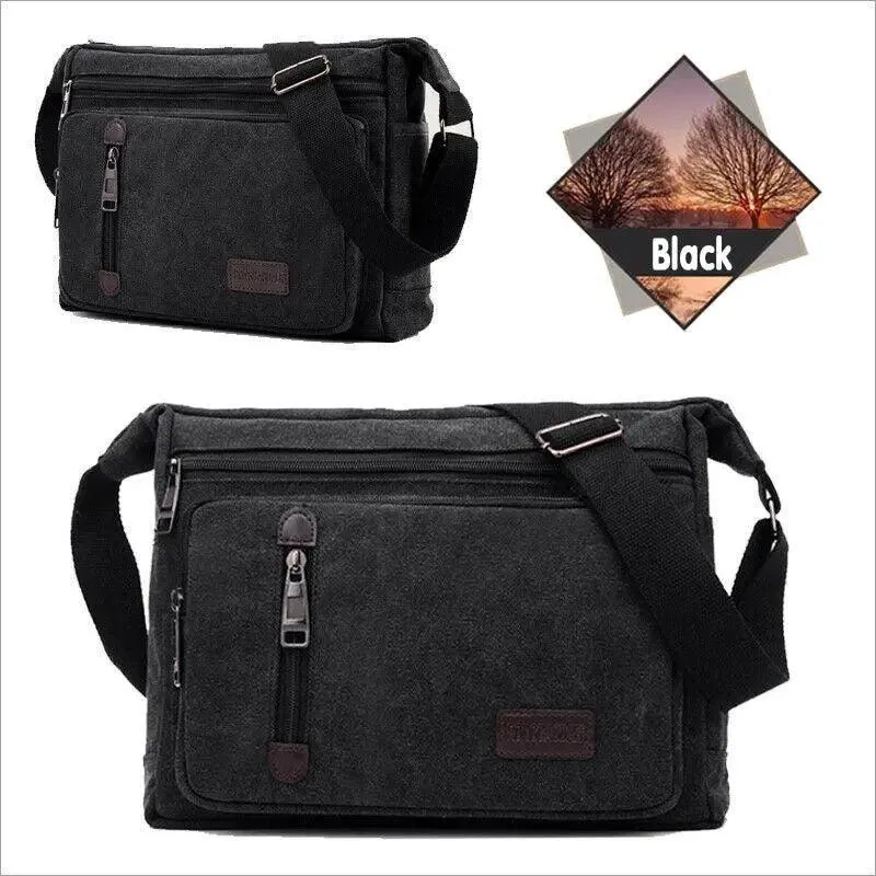 Retro Canvas Messenger Shoulder Bag for Men Travel Crossbody Satchel with Zippers