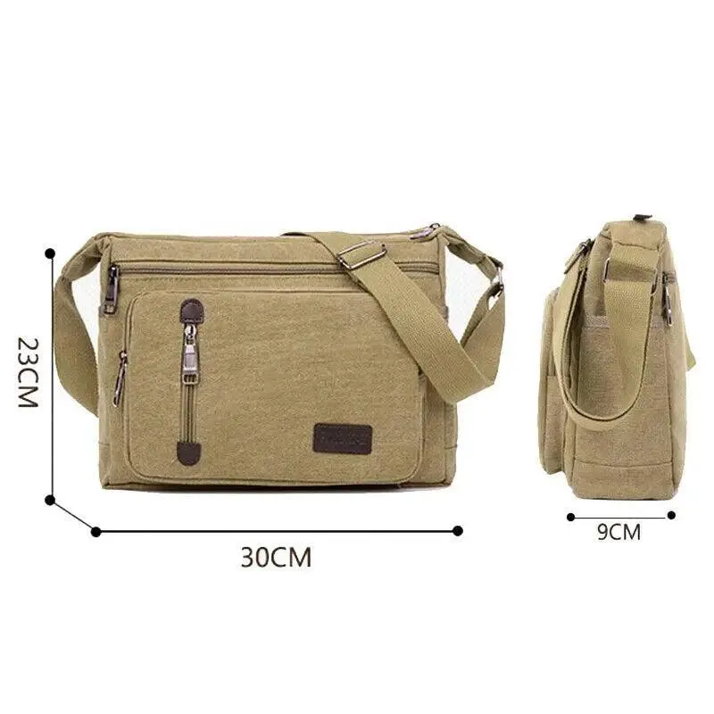 Retro Canvas Messenger Shoulder Bag for Men Travel Crossbody Satchel with Zippers