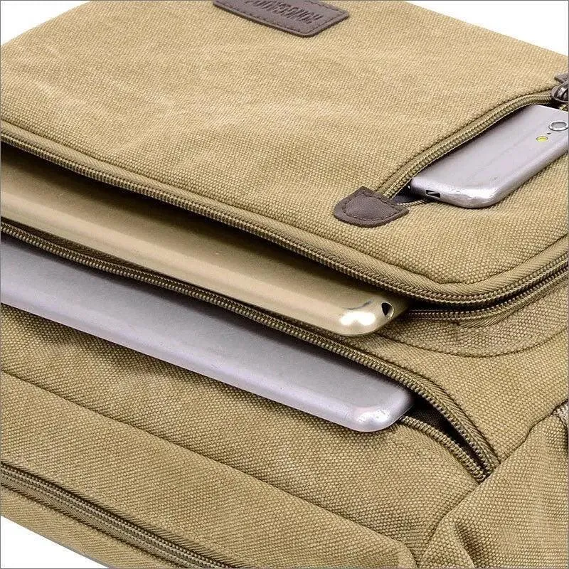 Retro Canvas Messenger Shoulder Bag for Men Travel Crossbody Satchel with Zippers