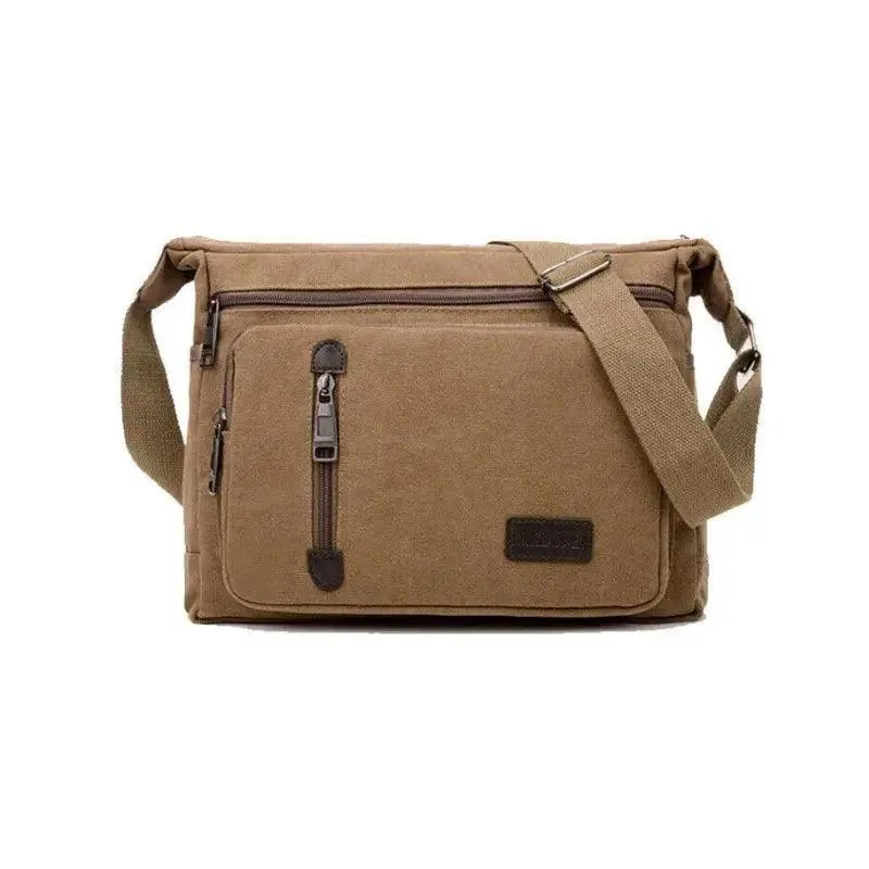 Retro Canvas Messenger Shoulder Bag for Men Travel Crossbody Satchel with Zippers