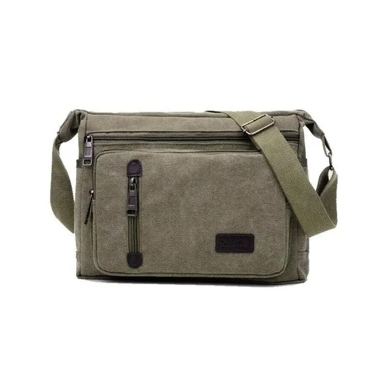 Retro Canvas Messenger Shoulder Bag for Men Travel Crossbody Satchel with Zippers