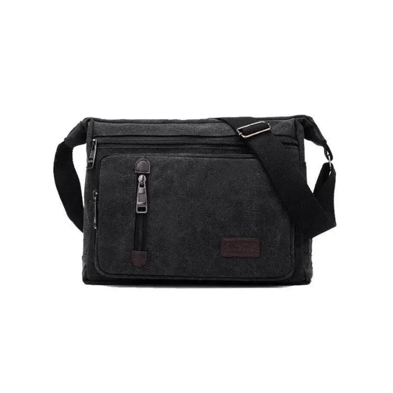 Retro Canvas Messenger Shoulder Bag for Men Travel Crossbody Satchel with Zippers