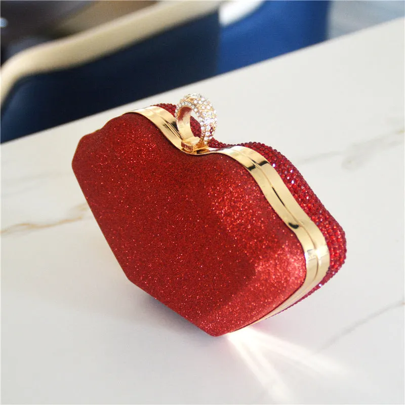Rhinestone Lips Pattern Clutch Bag