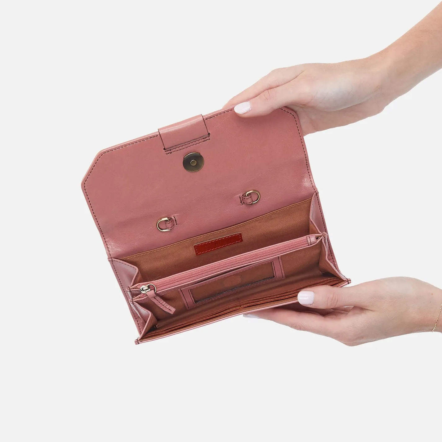 Romy Wallet Crossbody In Polished Leather - Rose