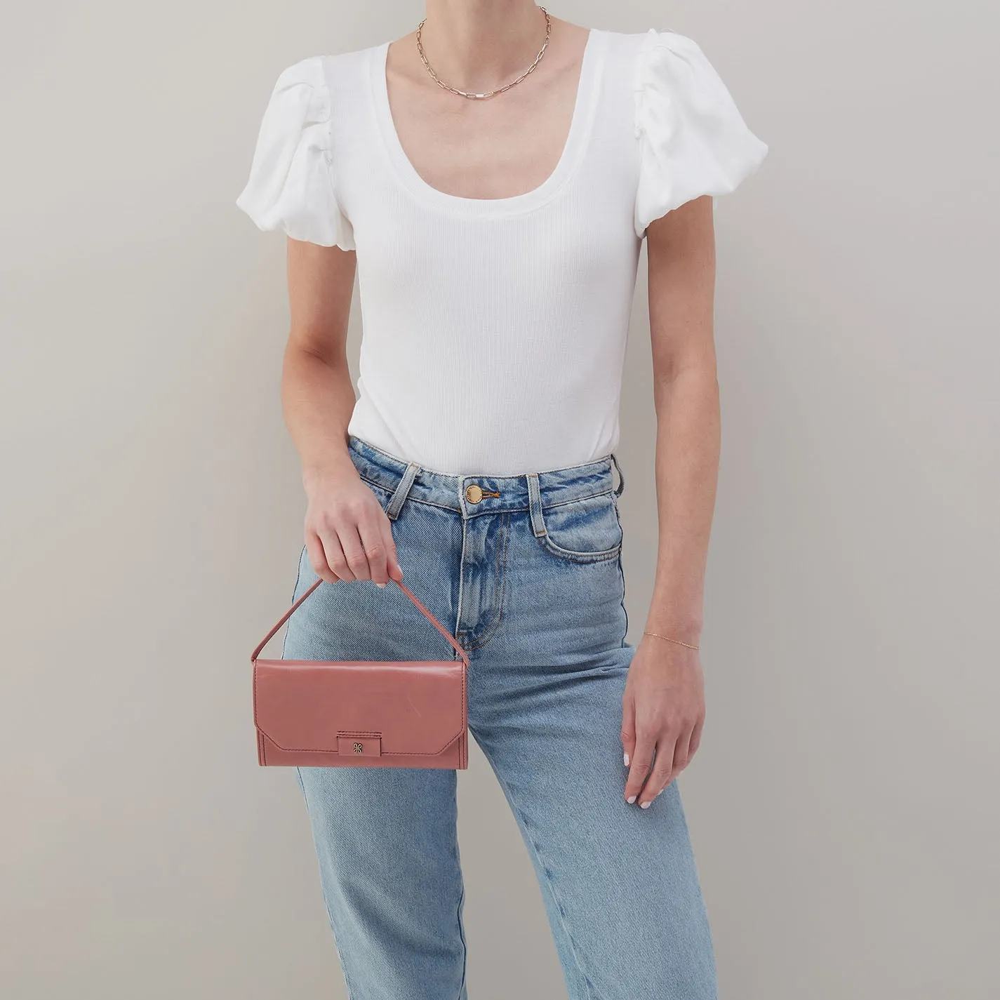 Romy Wallet Crossbody In Polished Leather - Rose