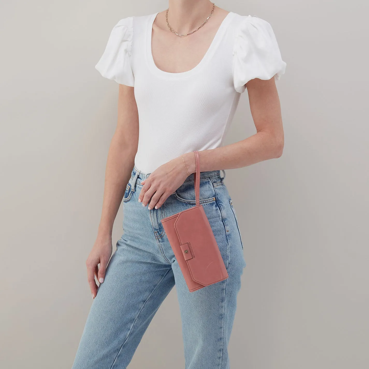 Romy Wallet Crossbody In Polished Leather - Rose
