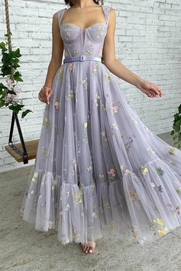 Roycebridal Chic Sleeveless A Line Ankle Length Tulle Prom Dresses