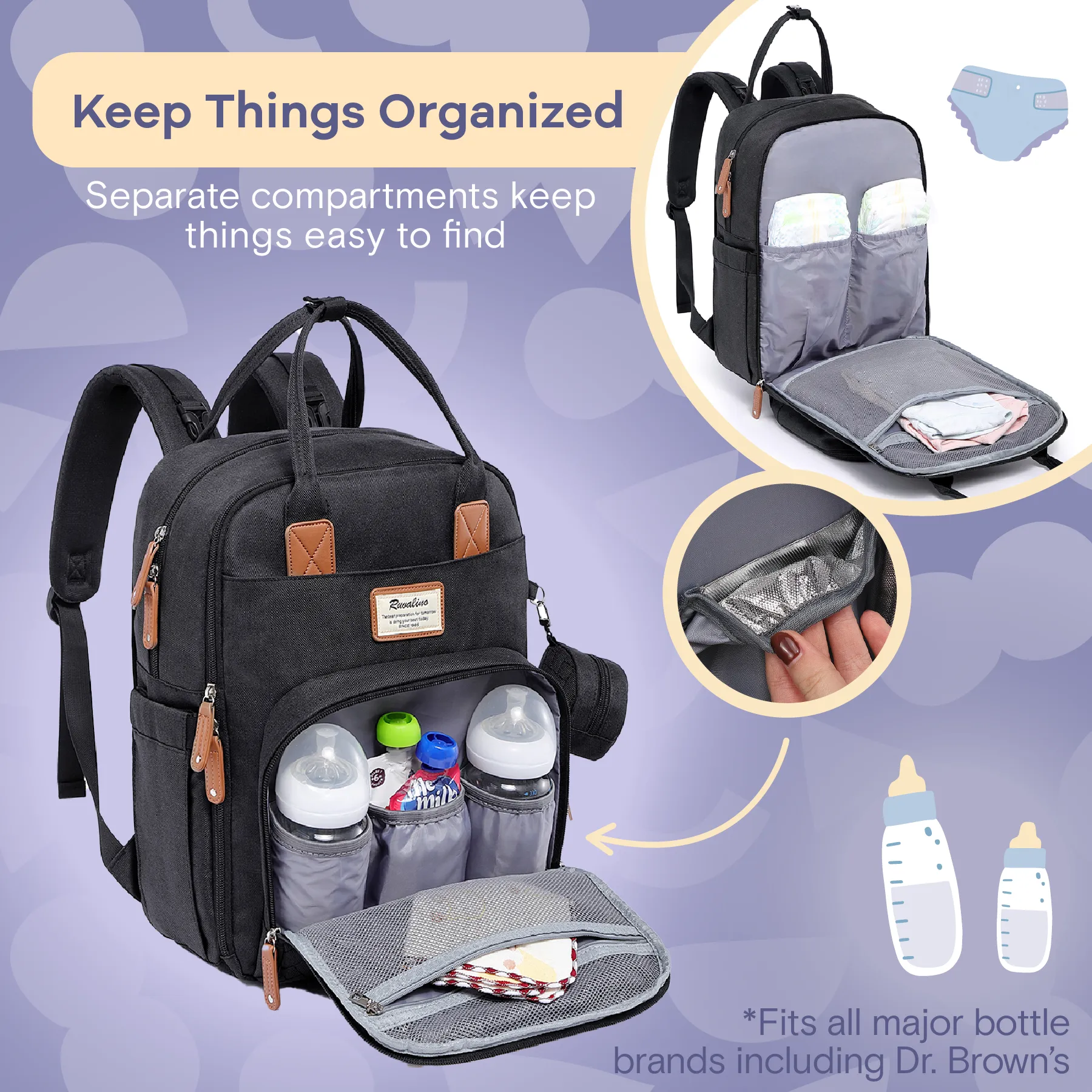 Ruvalino Neutral All-in-One Baby Bags - Black