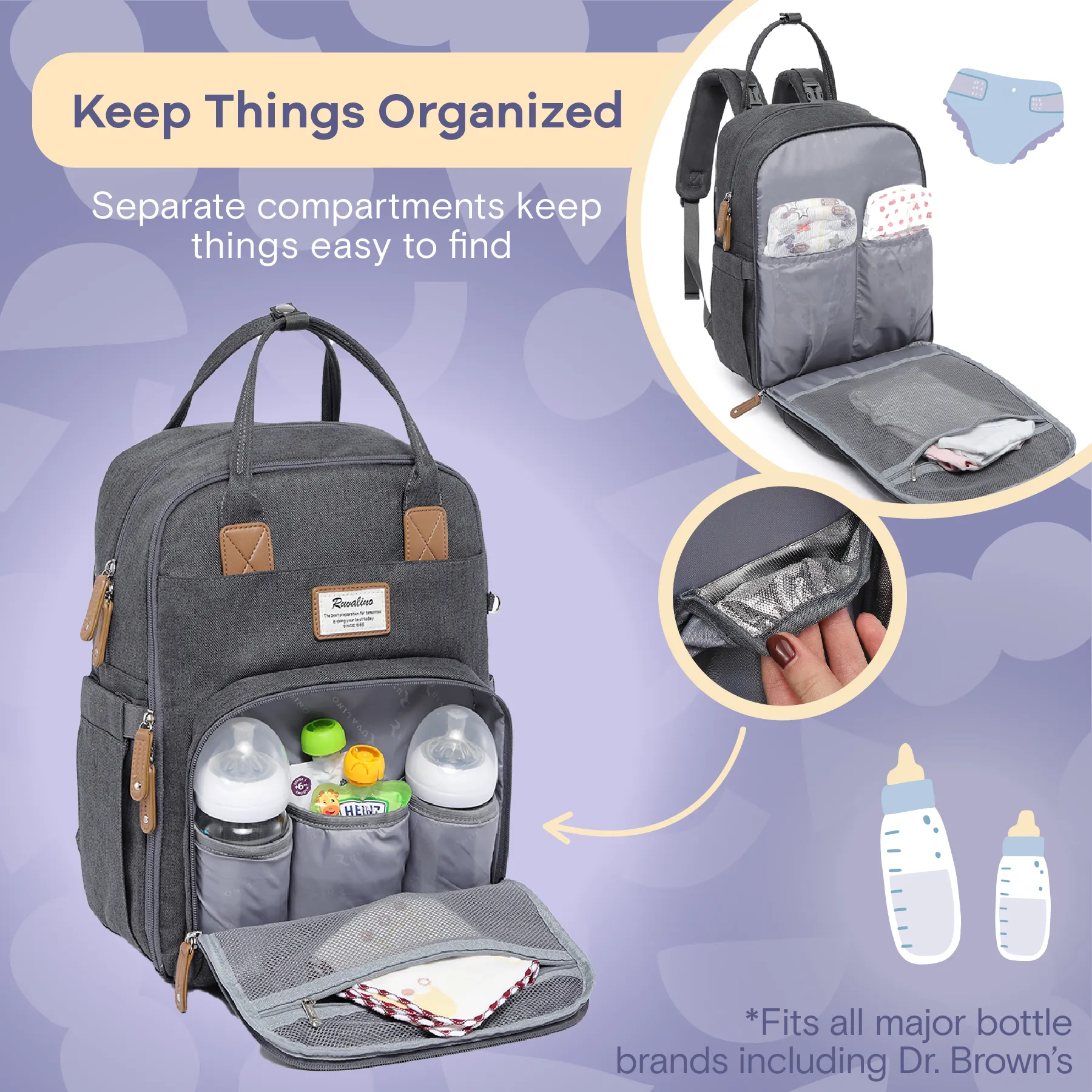 Ruvalino Neutral All-in-One Baby Bags - Dark Gray