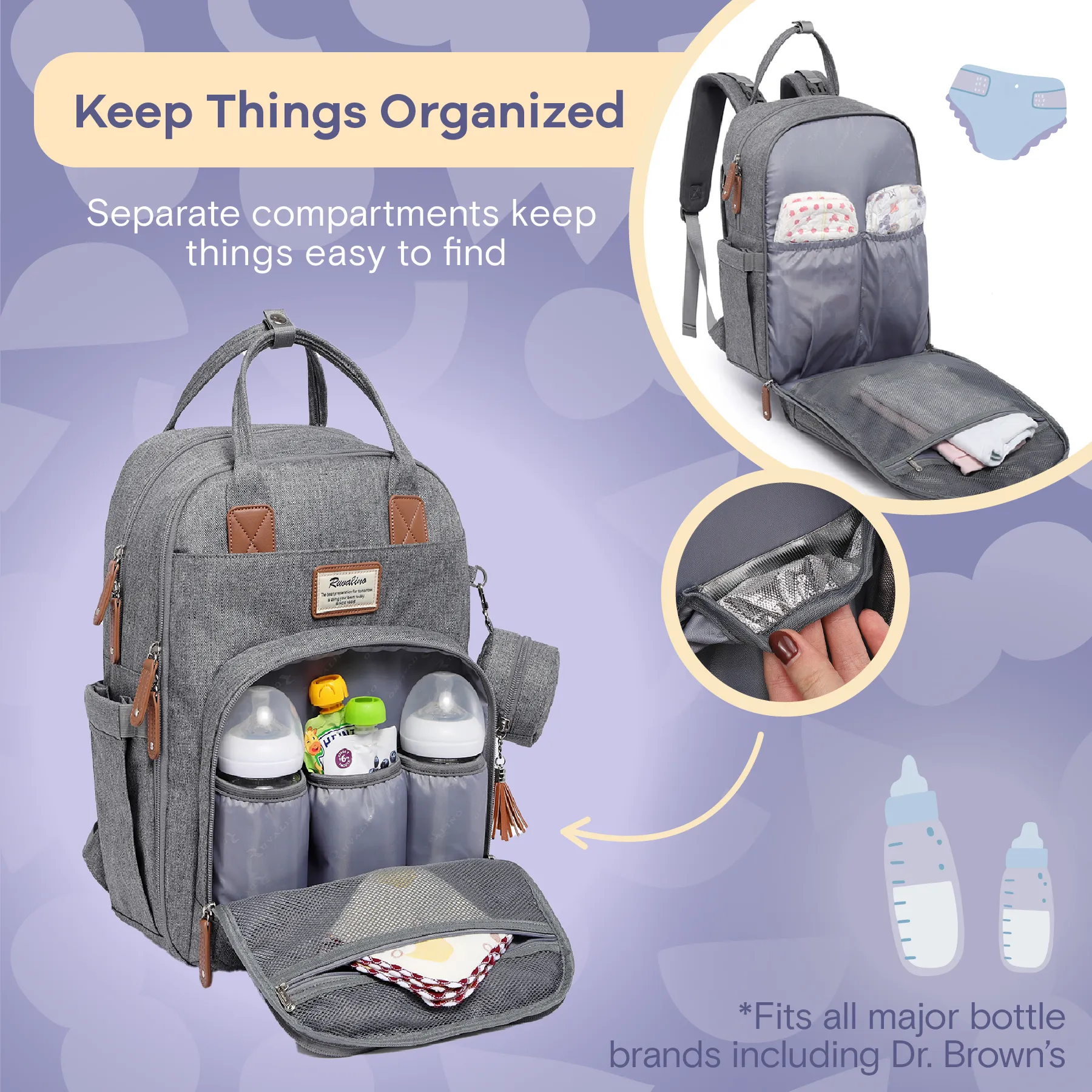 Ruvalino Neutral All-in-One Baby Bags - Light Gray