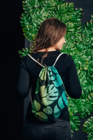 Sackpack made of wrap fabric (100% cotton) - MONSTERA - standard size 32cm x 43cm