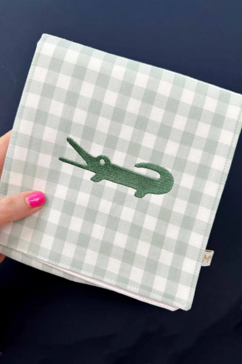 Sage Gingham Alligator Baby Changing Mat