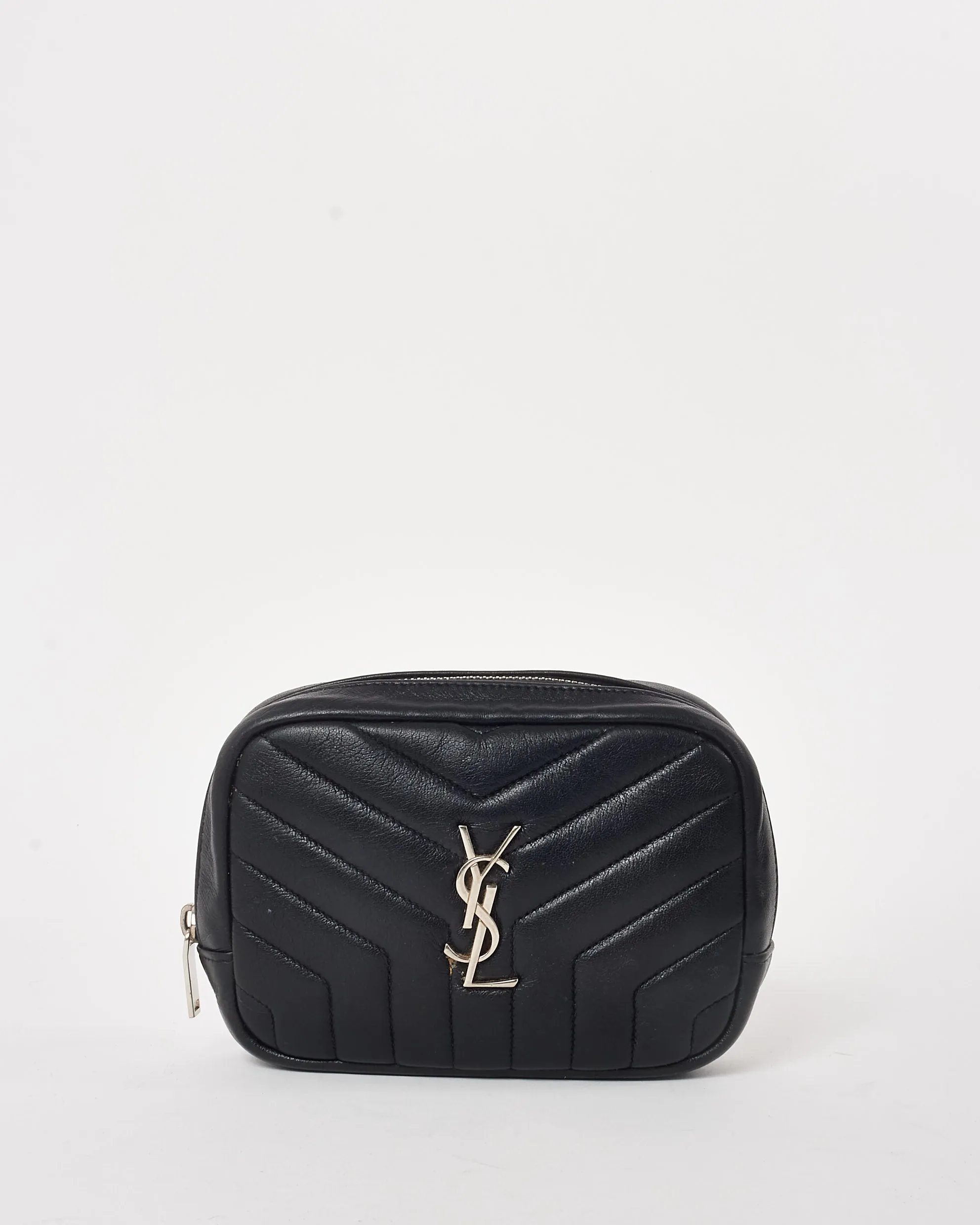Saint Laurent Black Matelassé Monogram Lou Lou Cosmetic Case SHW