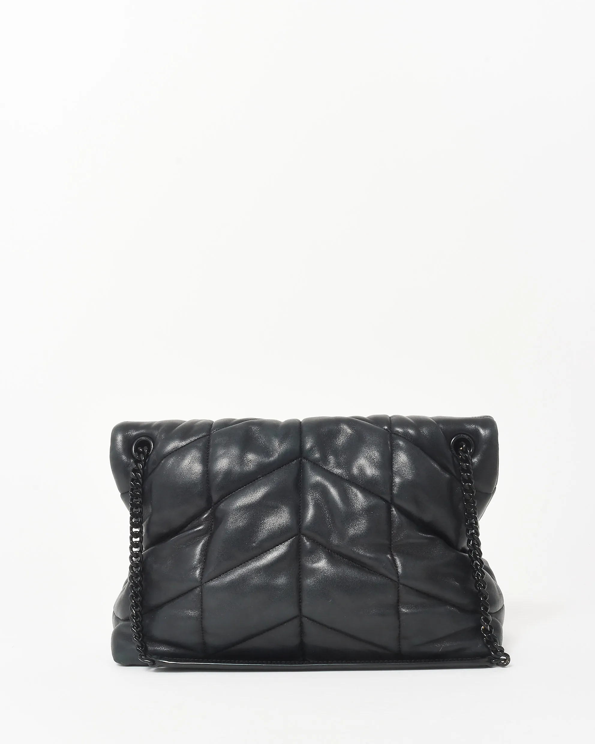 Saint Laurent Black On Black Leather Medium Puffer Shoulder Bag