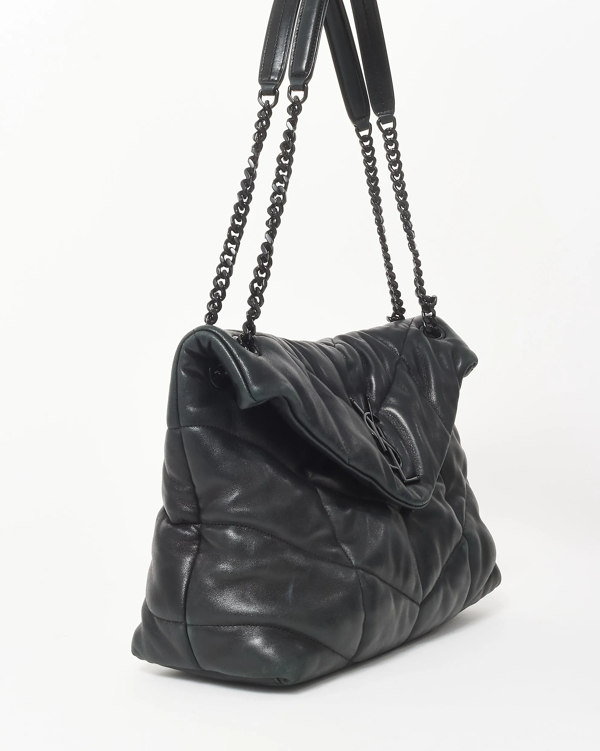 Saint Laurent Black On Black Leather Medium Puffer Shoulder Bag