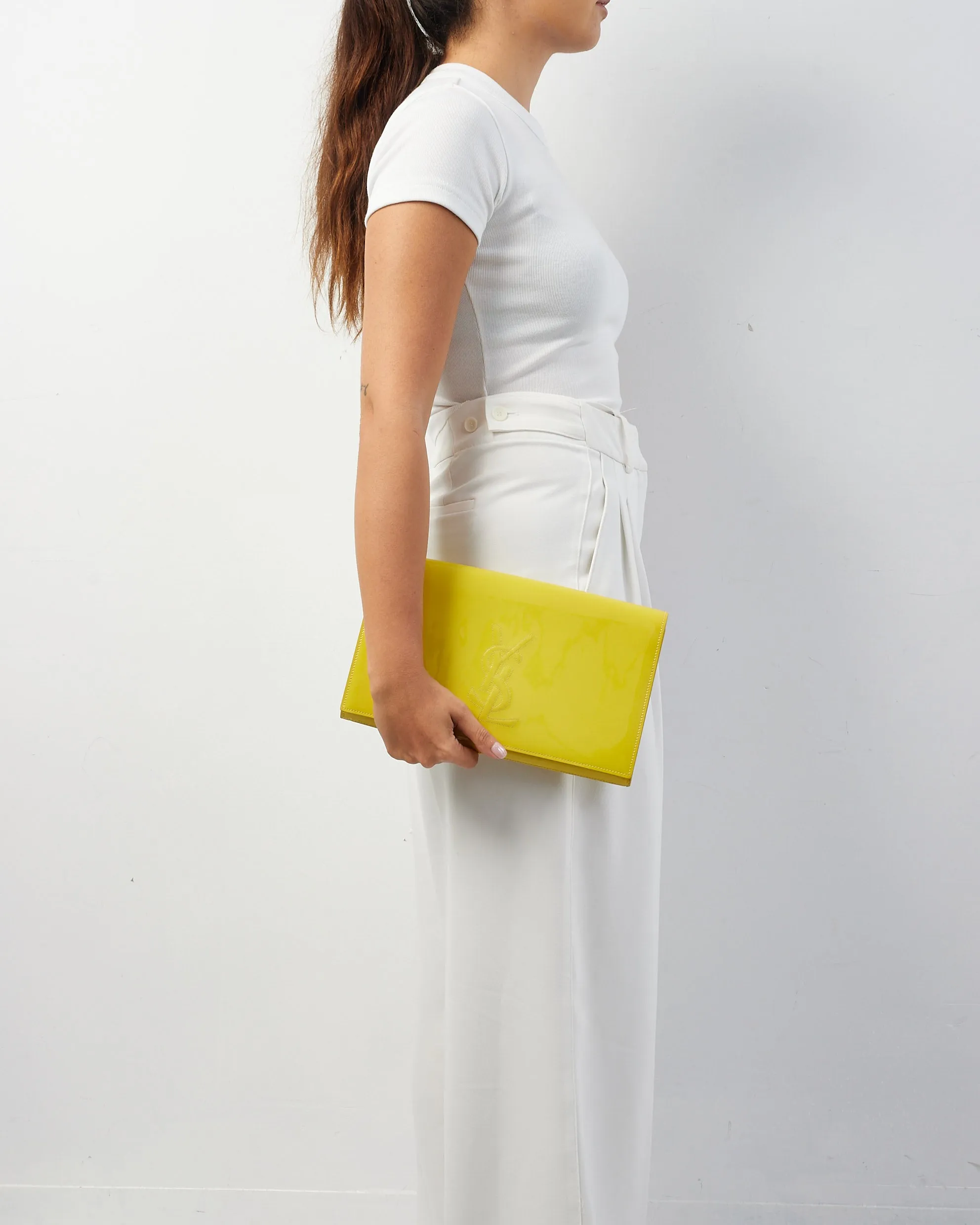 Saint Laurent Neon Yellow Patent Leather Belle De Jour Clutch