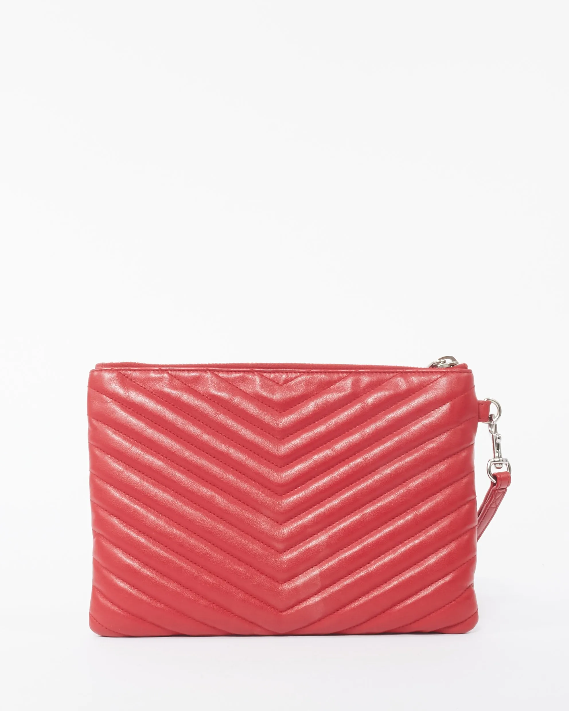 Saint Laurent Red Matelassé Leather Cassandre A5 Pouch