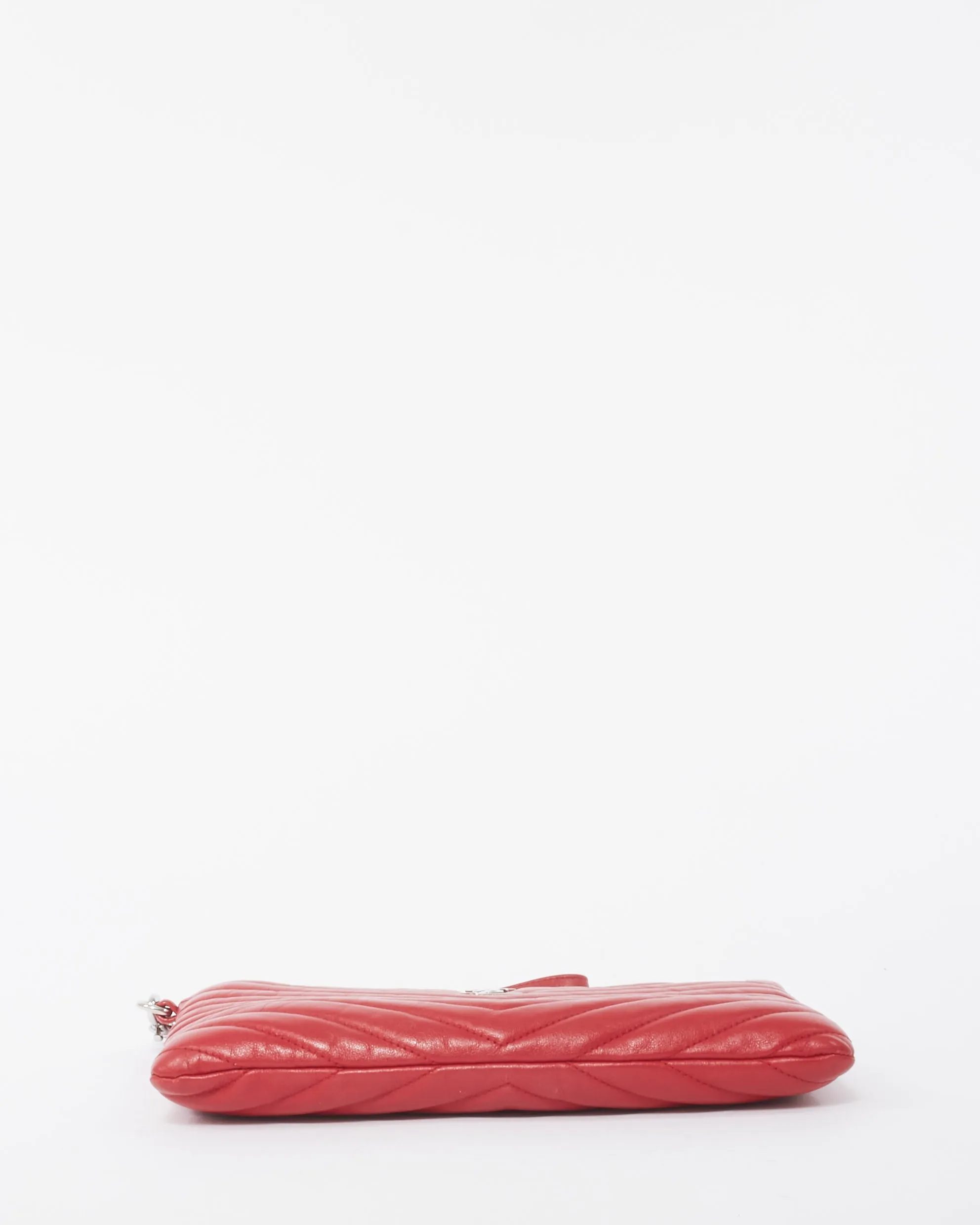 Saint Laurent Red Matelassé Leather Cassandre A5 Pouch