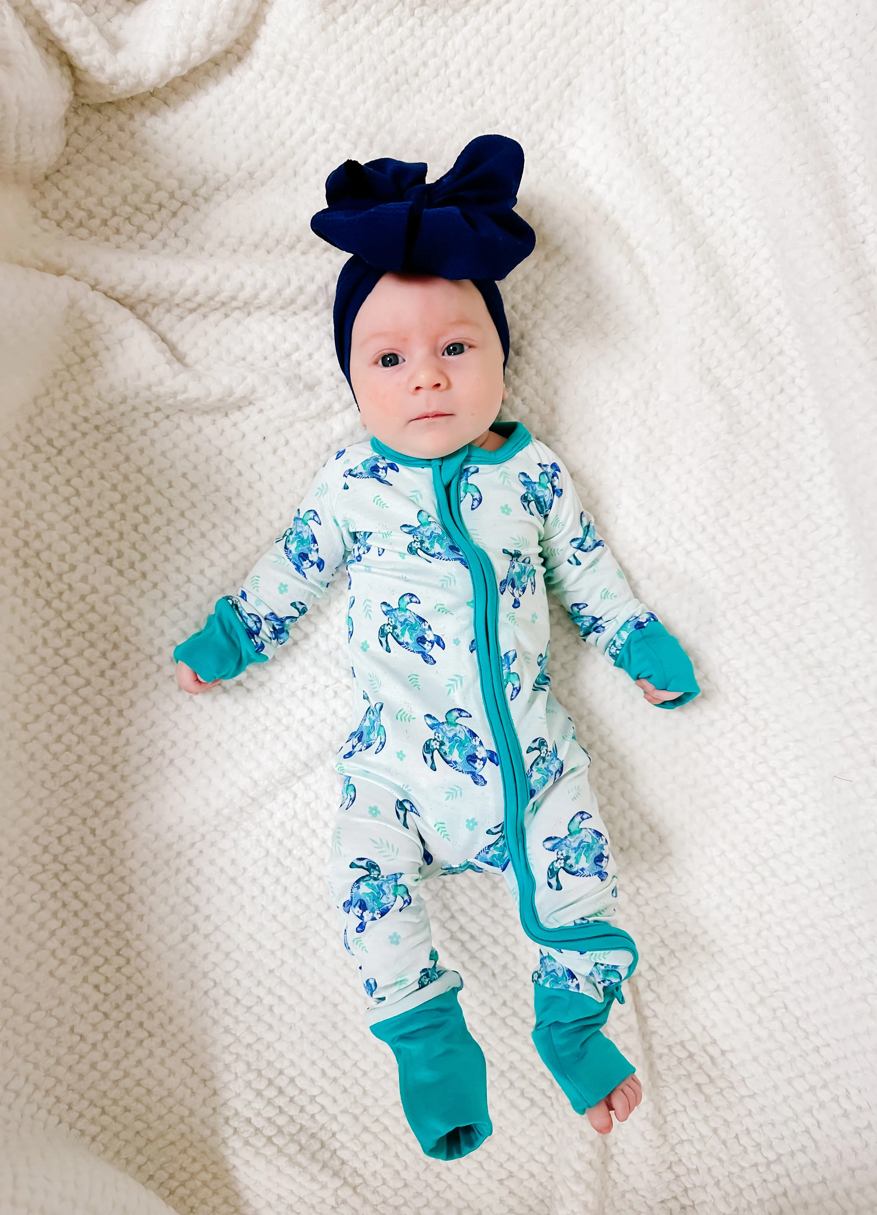 Sea of Turtles | Convertible Bamboo Zipper Baby Pajamas