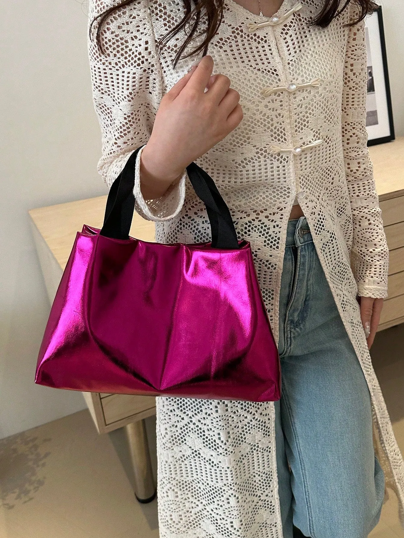Shiny Laser Bag Candy Color Large Handbag Tote Bag For Women, College Students, Shopping And Commuting
