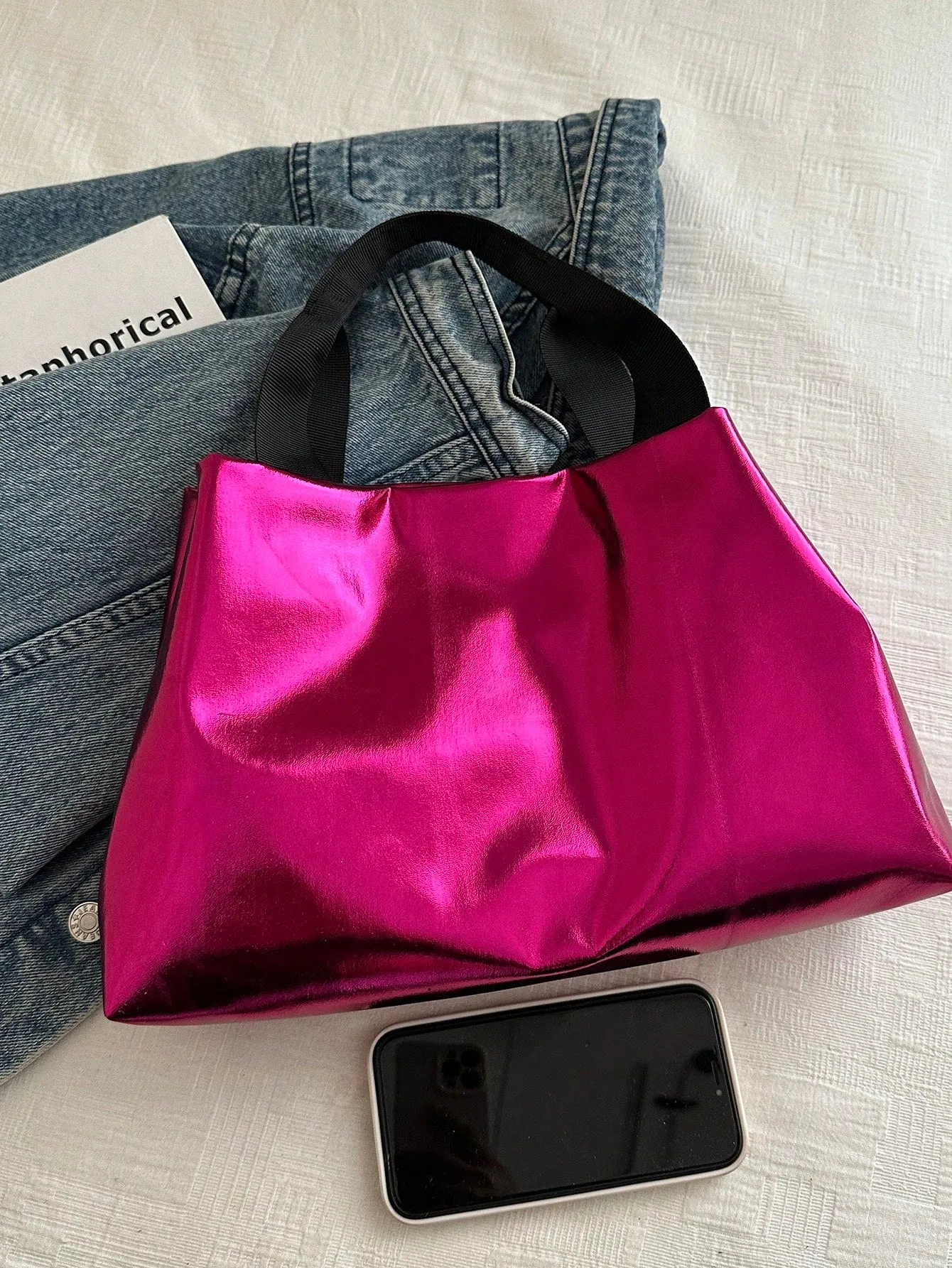 Shiny Laser Bag Candy Color Large Handbag Tote Bag For Women, College Students, Shopping And Commuting