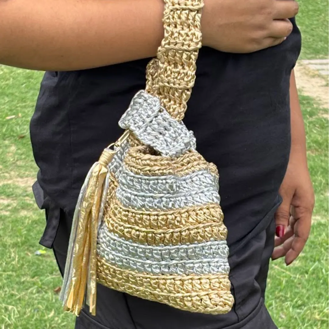 Shiroli Handmade Metallic Gold & Silver - Japanese Knot Bag