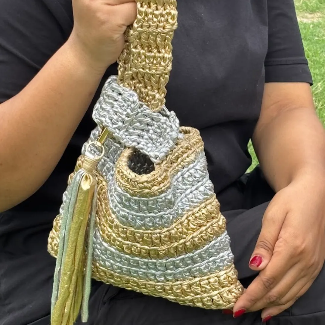 Shiroli Handmade Metallic Gold & Silver - Japanese Knot Bag