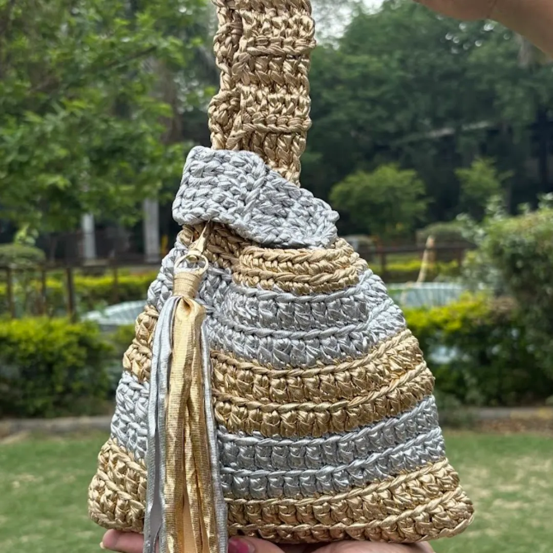 Shiroli Handmade Metallic Gold & Silver - Japanese Knot Bag