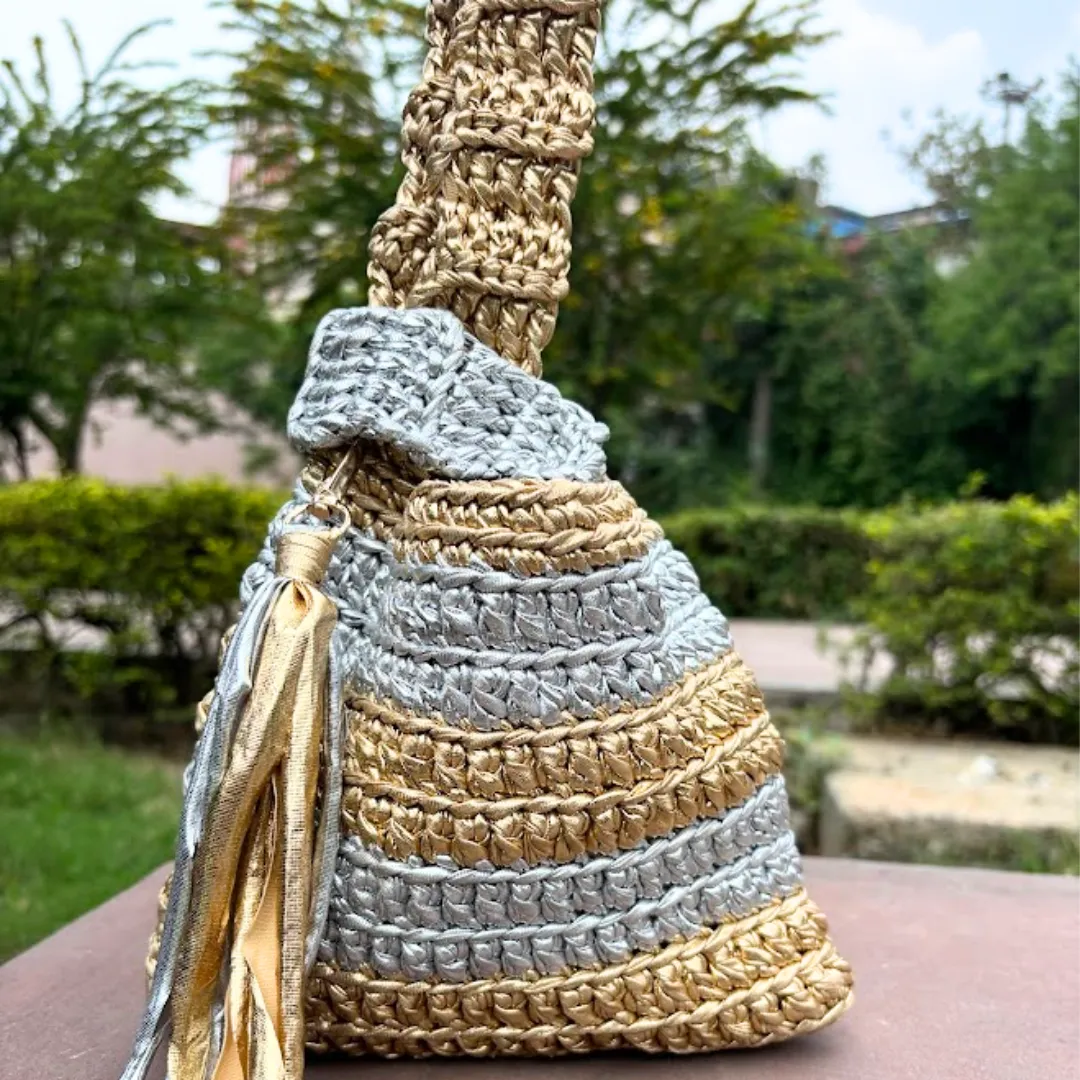 Shiroli Handmade Metallic Gold & Silver - Japanese Knot Bag