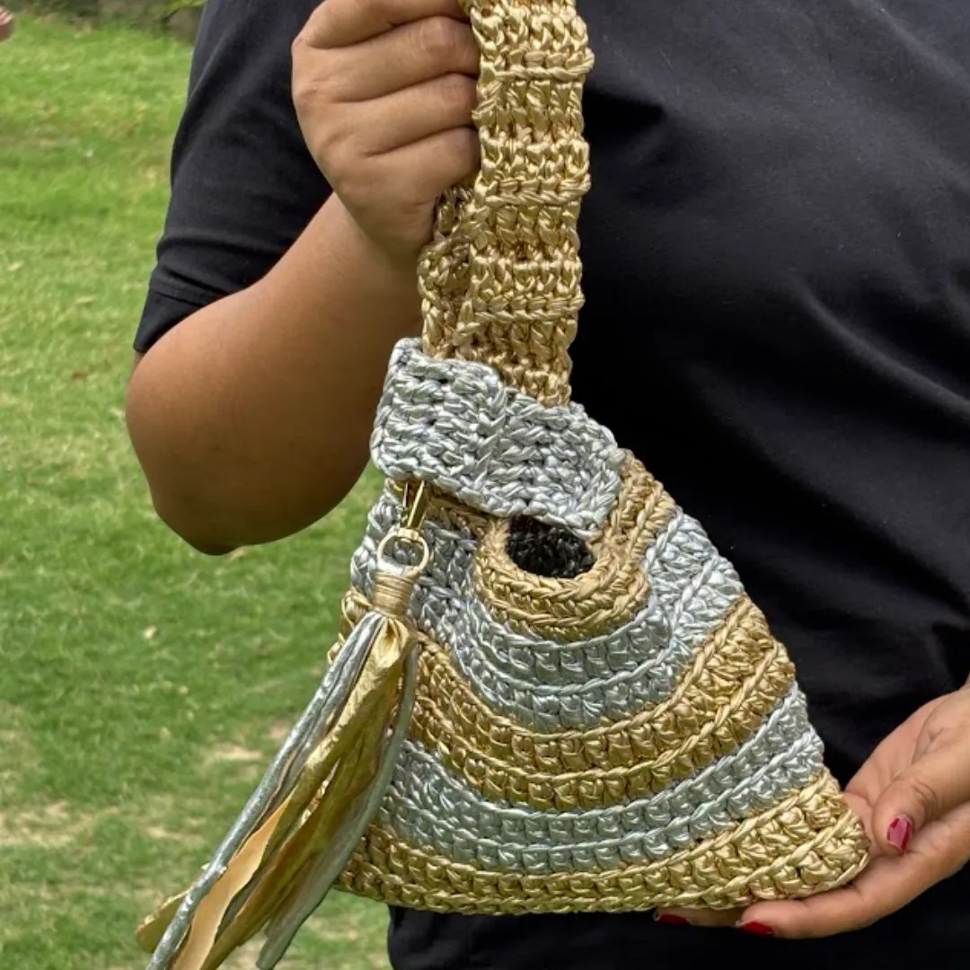 Shiroli Handmade Metallic Gold & Silver - Japanese Knot Bag