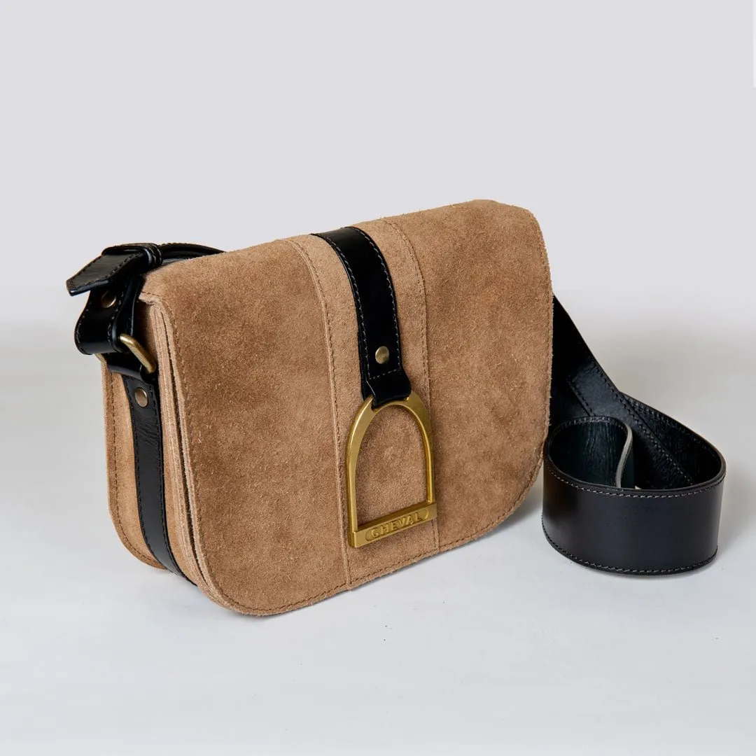 Signature - English Stirrup Crossbody Bag in Italian Suede and Leather