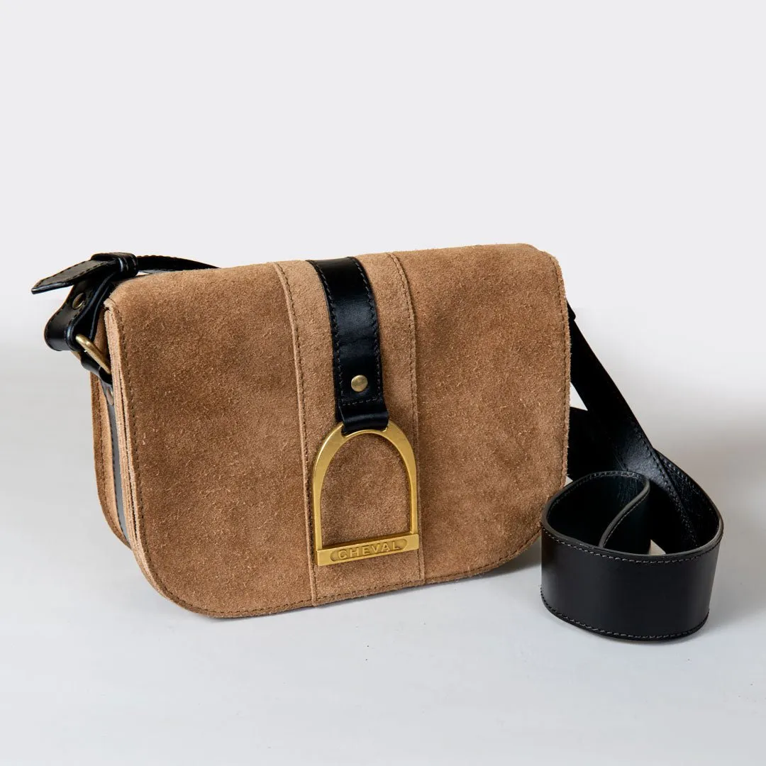 Signature - English Stirrup Crossbody Bag in Italian Suede and Leather