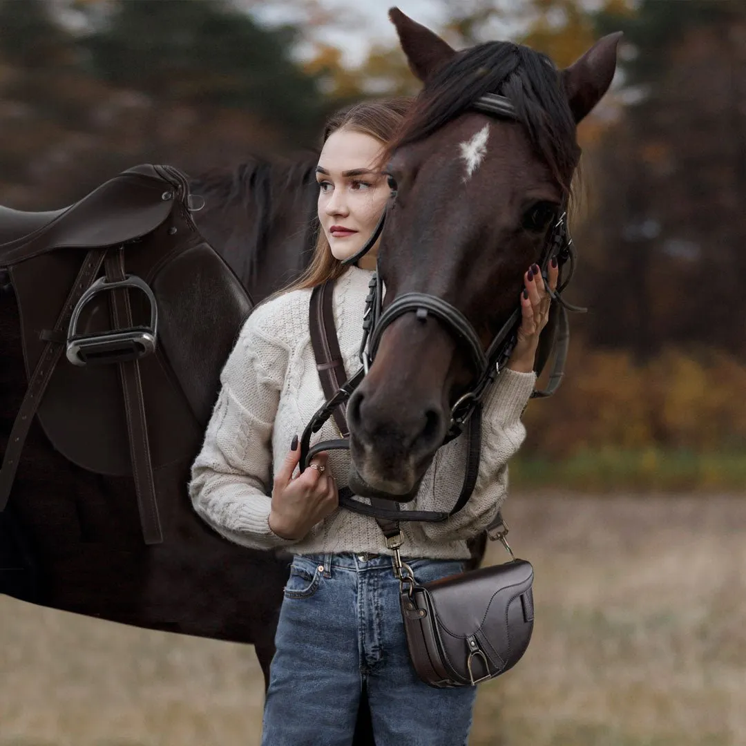 Signature Saddle Bag Black Italian Leather & Brass Crossbody Bag