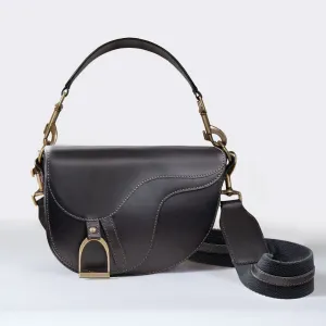 Signature Saddle Bag Black Italian Leather & Brass Crossbody Bag