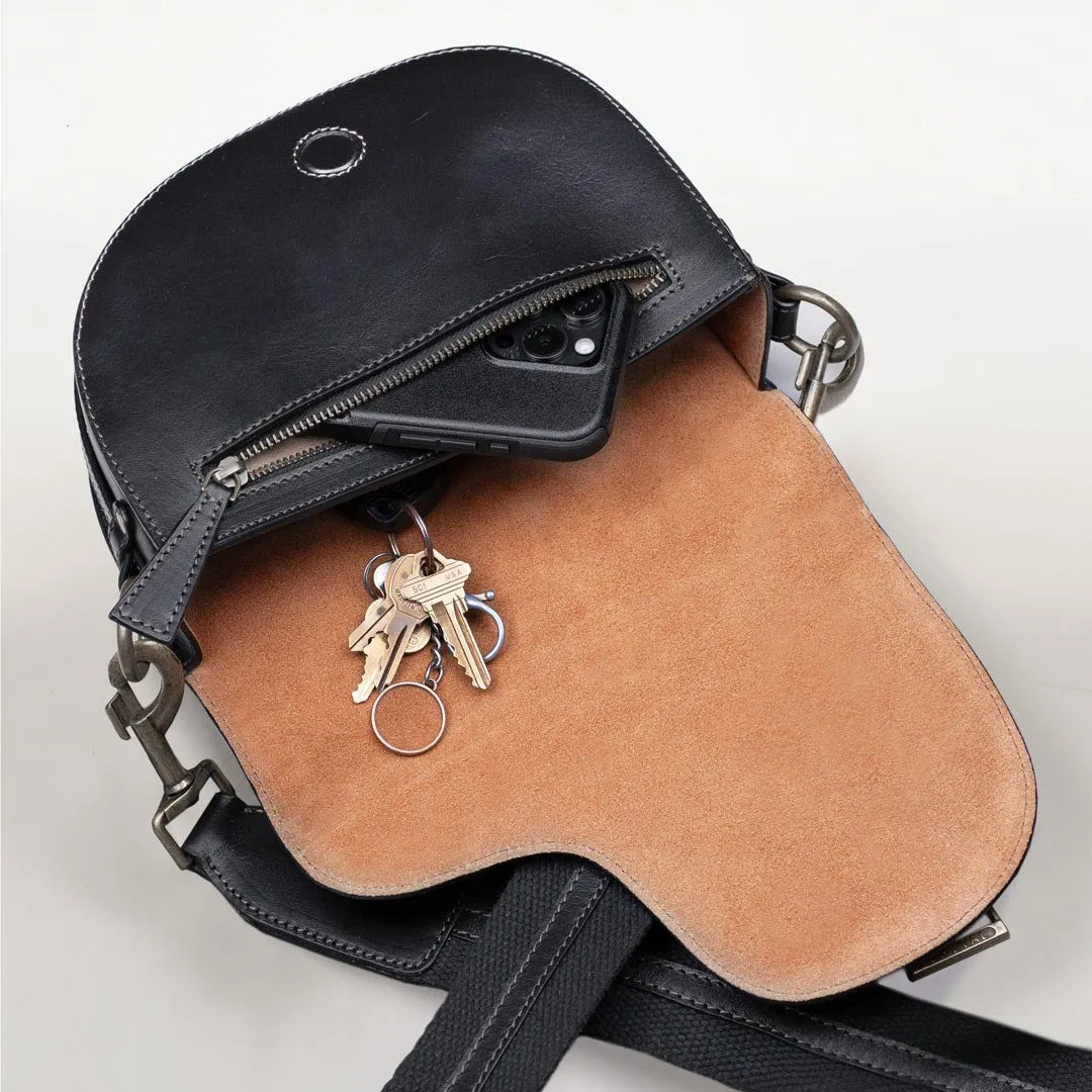 Signature Saddle Bag Black Italian Leather & Brass Crossbody Bag