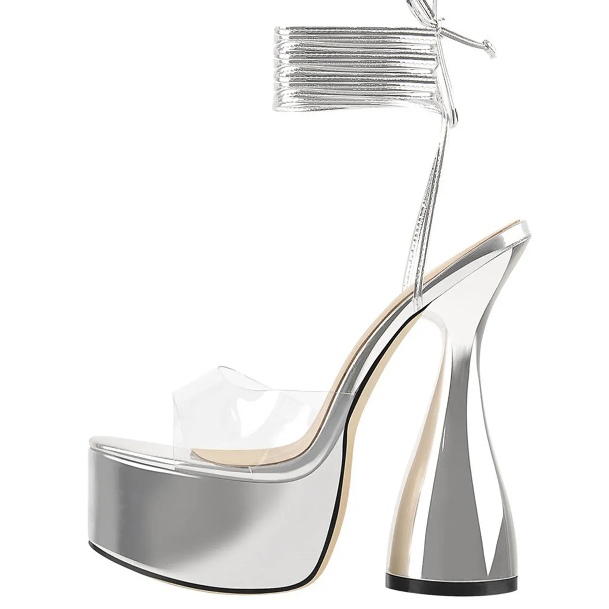 Silver Platform High Heel Sandals