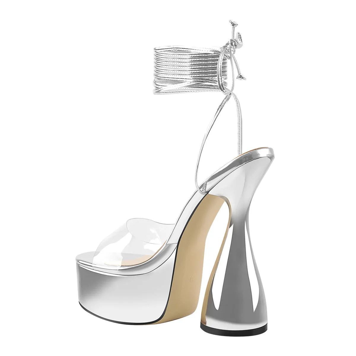 Silver Platform High Heel Sandals