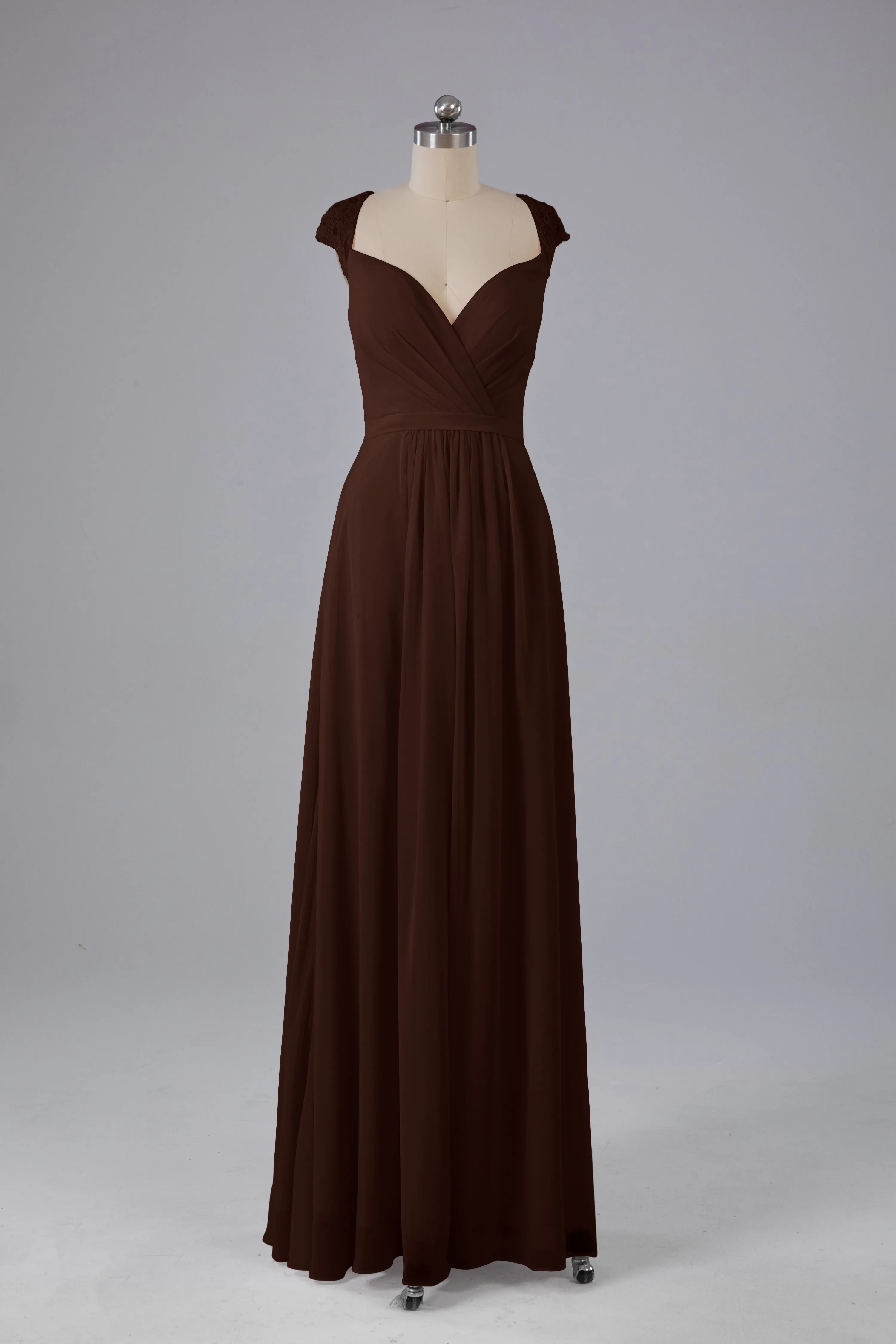 Simple Cap Sleeves Chiffon Floor Length Bridesmaid Dresses
