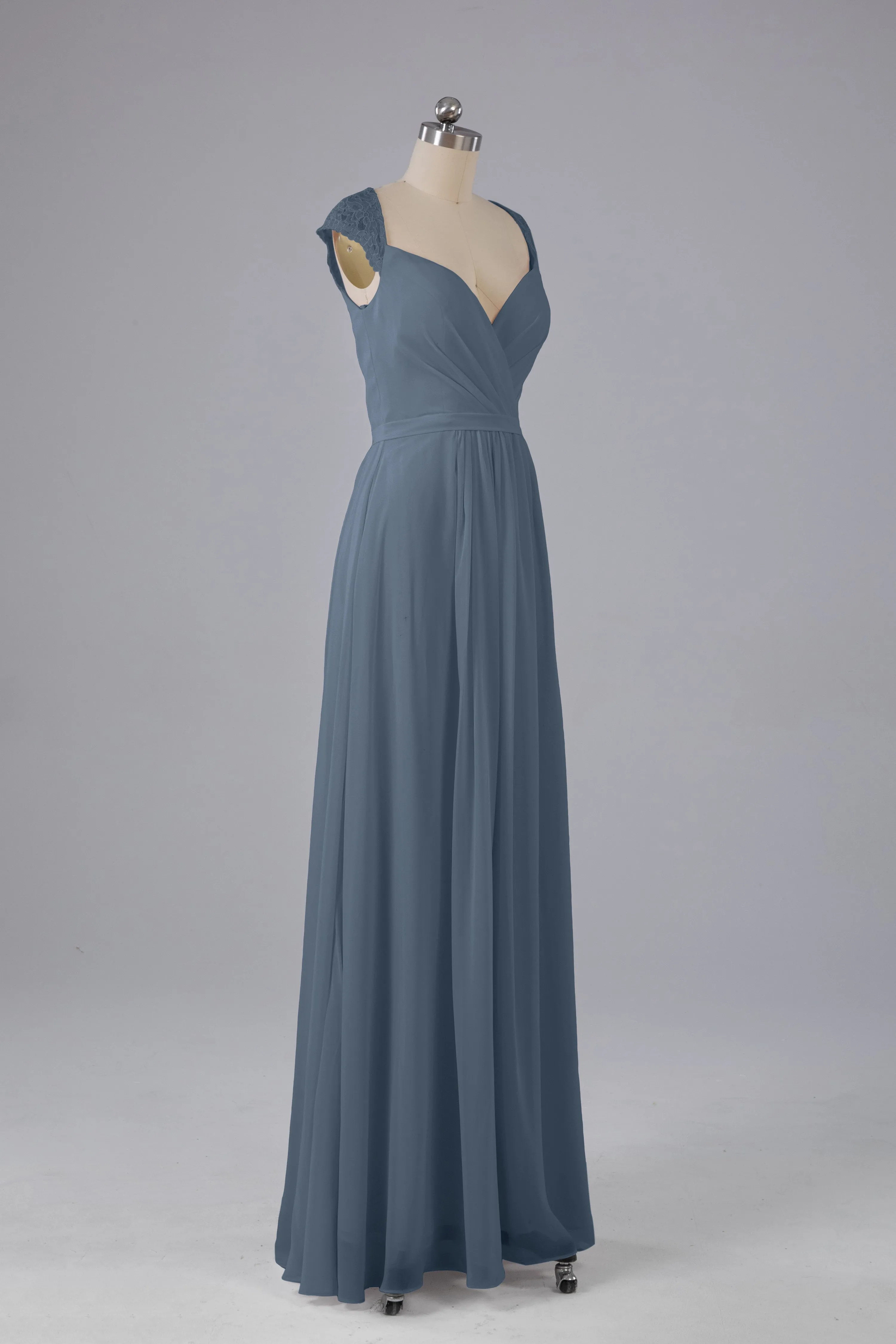 Simple Cap Sleeves Chiffon Floor Length Bridesmaid Dresses