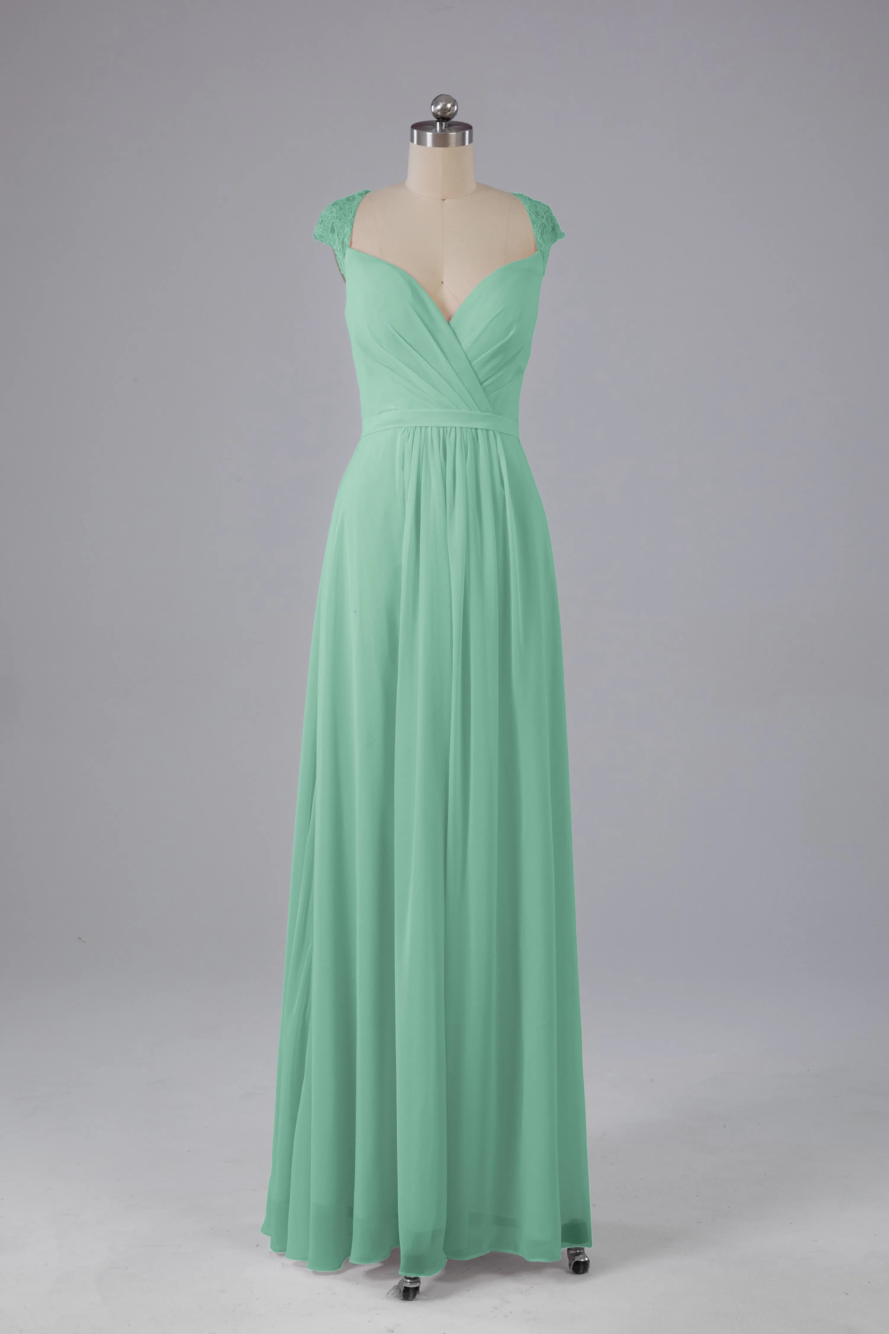 Simple Cap Sleeves Chiffon Floor Length Bridesmaid Dresses