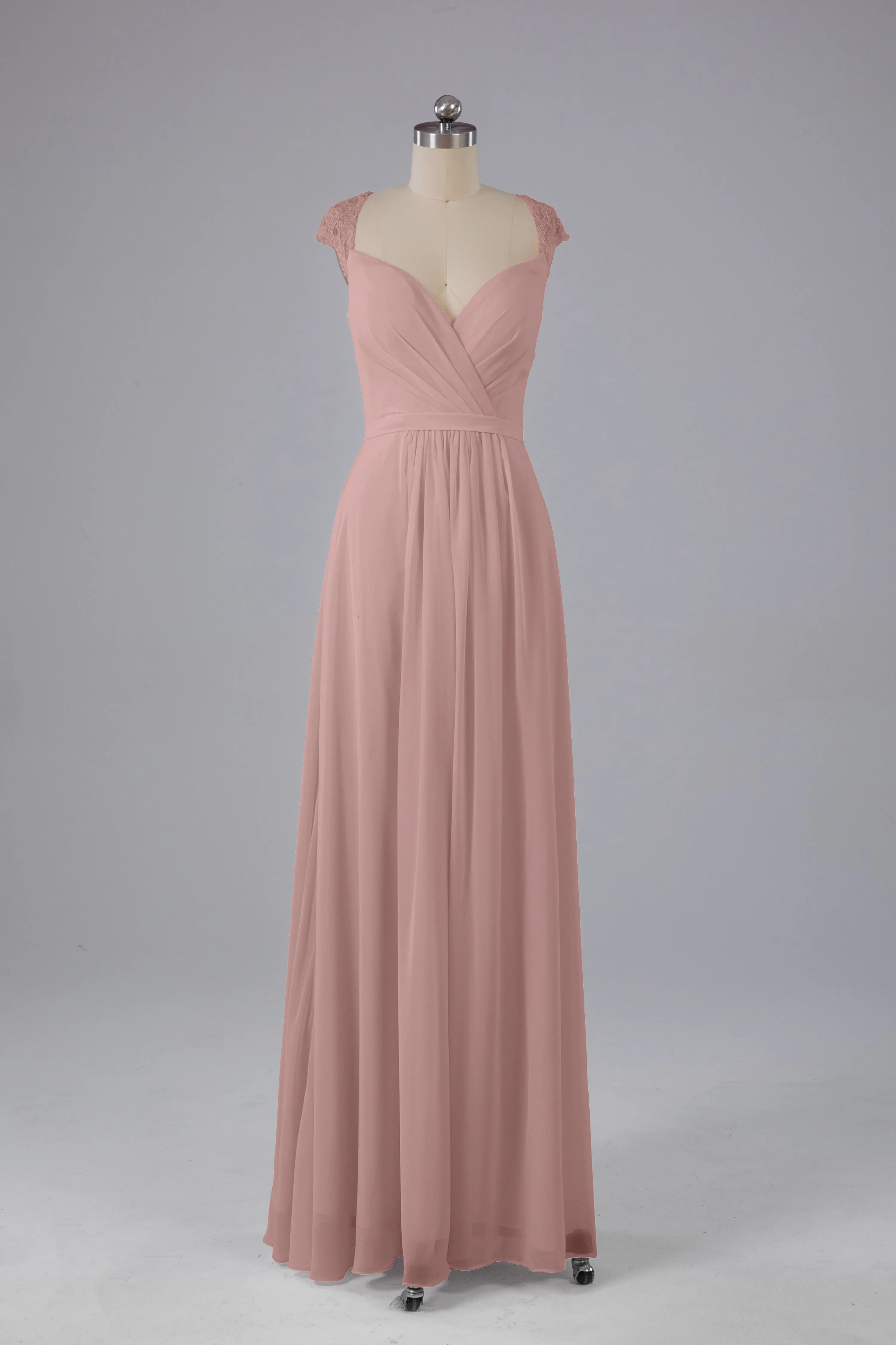 Simple Cap Sleeves Chiffon Floor Length Bridesmaid Dresses