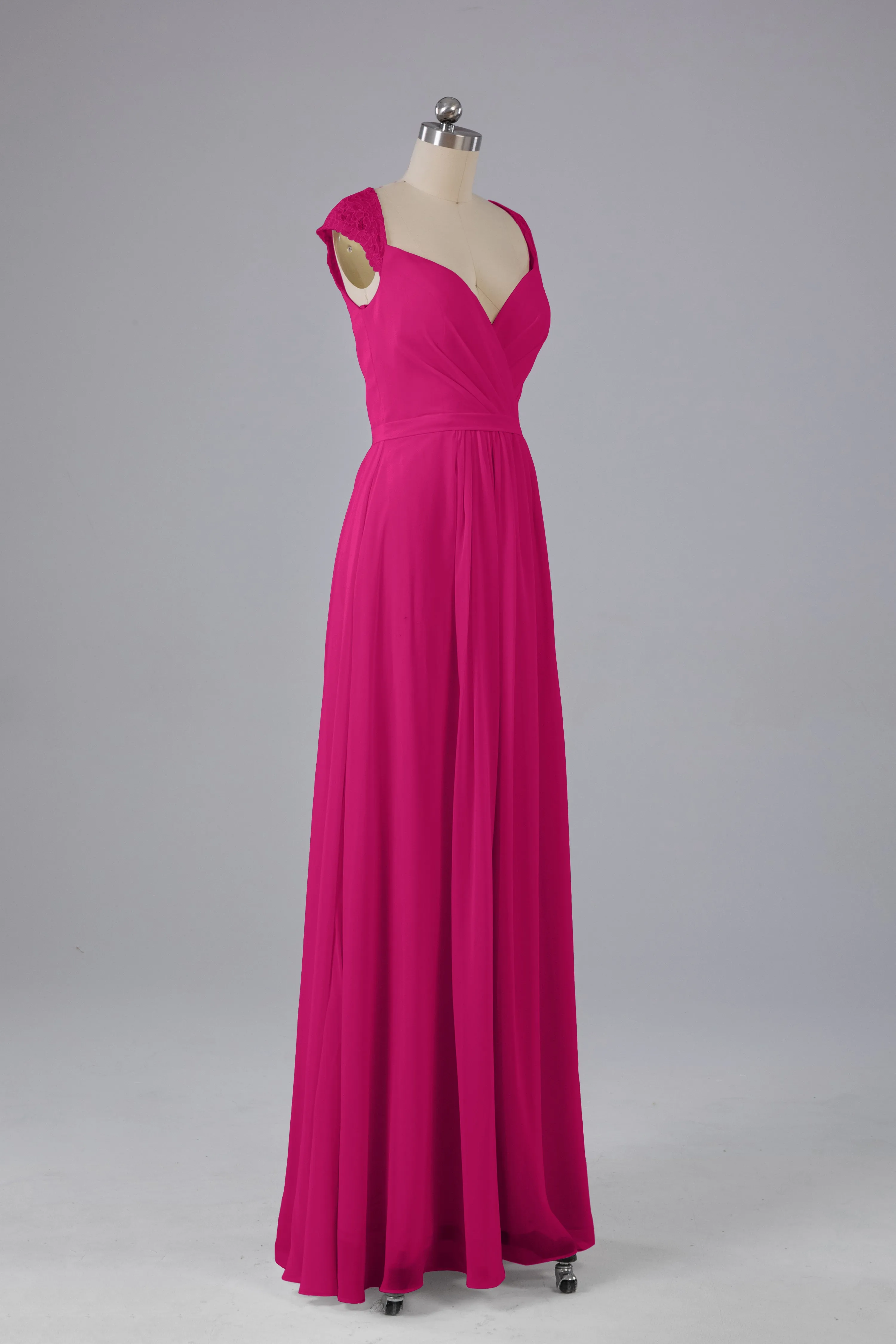 Simple Cap Sleeves Chiffon Floor Length Bridesmaid Dresses