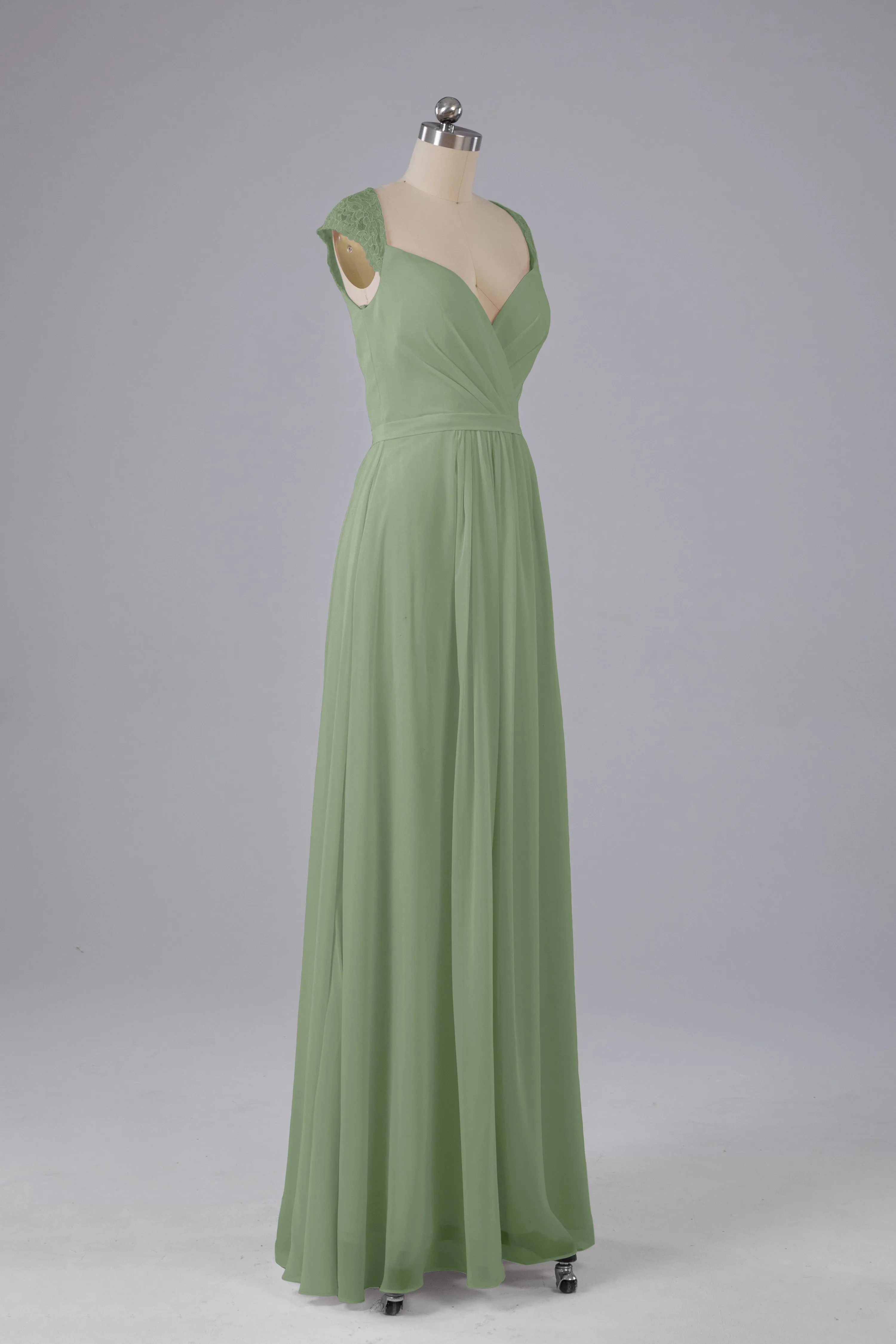 Simple Cap Sleeves Chiffon Floor Length Bridesmaid Dresses