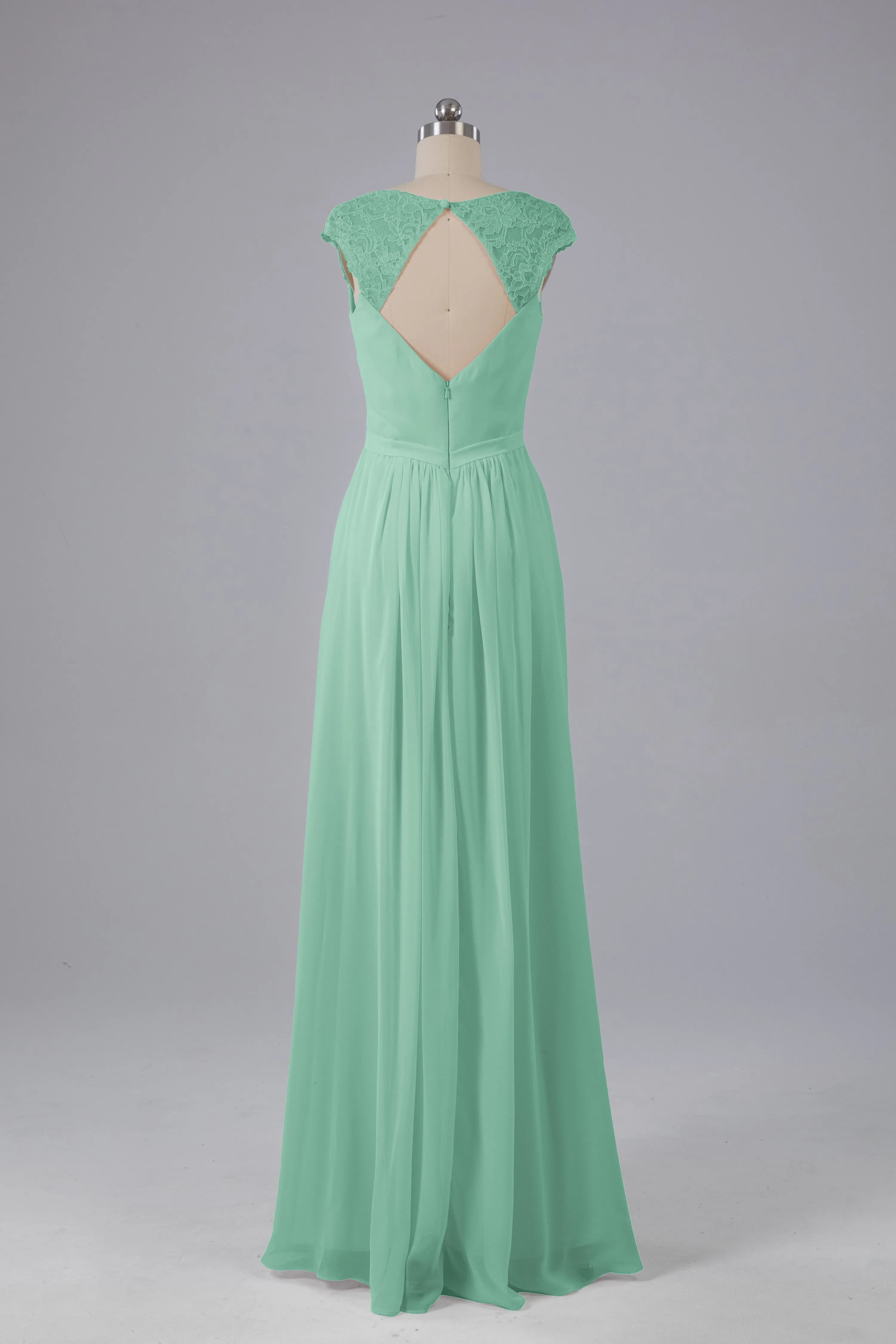 Simple Cap Sleeves Chiffon Floor Length Bridesmaid Dresses