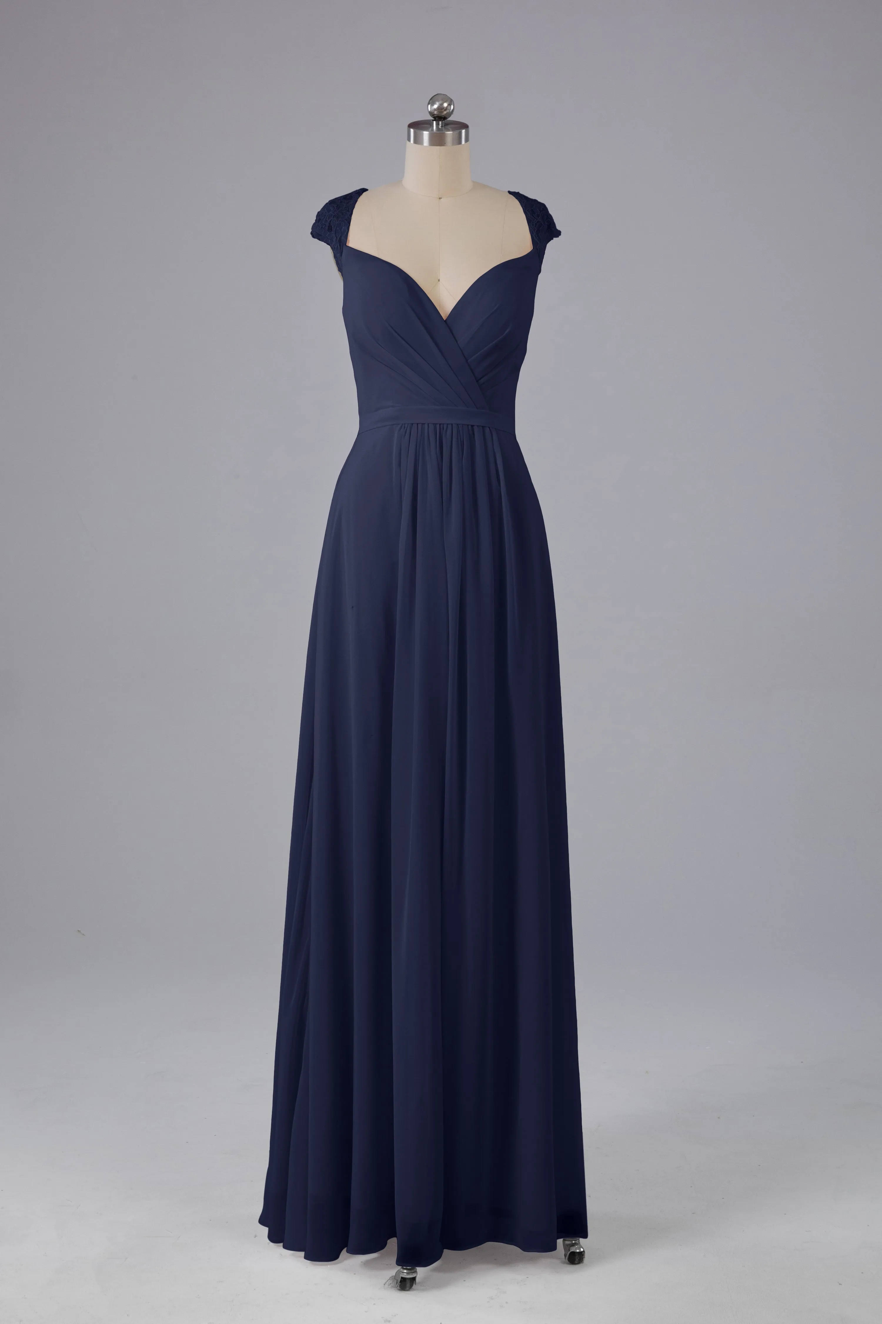 Simple Cap Sleeves Chiffon Floor Length Bridesmaid Dresses