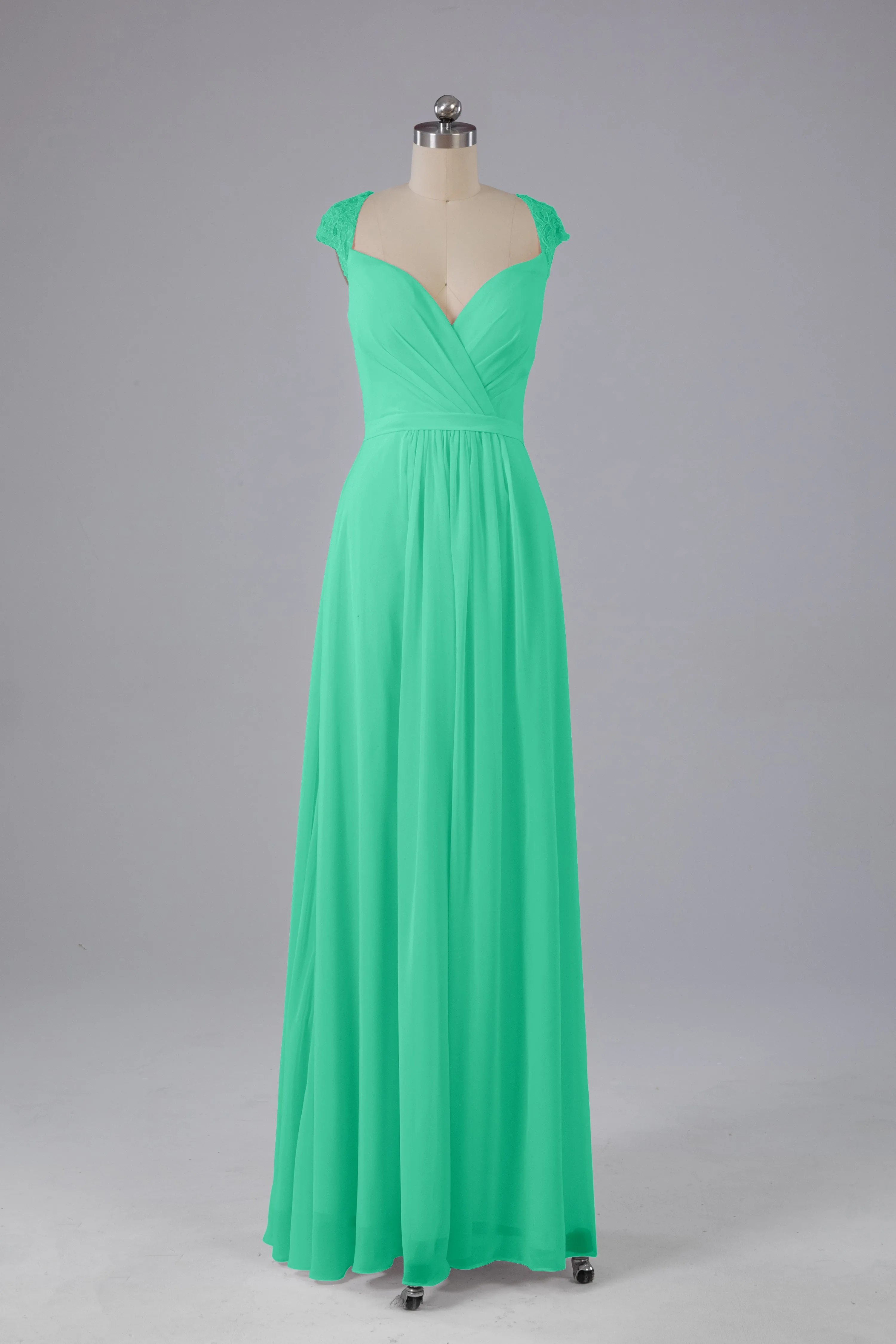 Simple Cap Sleeves Chiffon Floor Length Bridesmaid Dresses